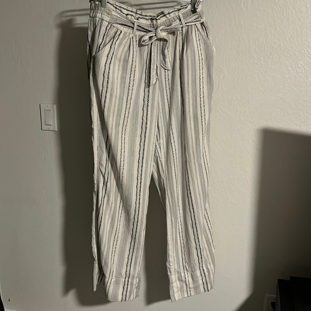 Boho style, Flowy pants. Pockets. Blue and white striped style.